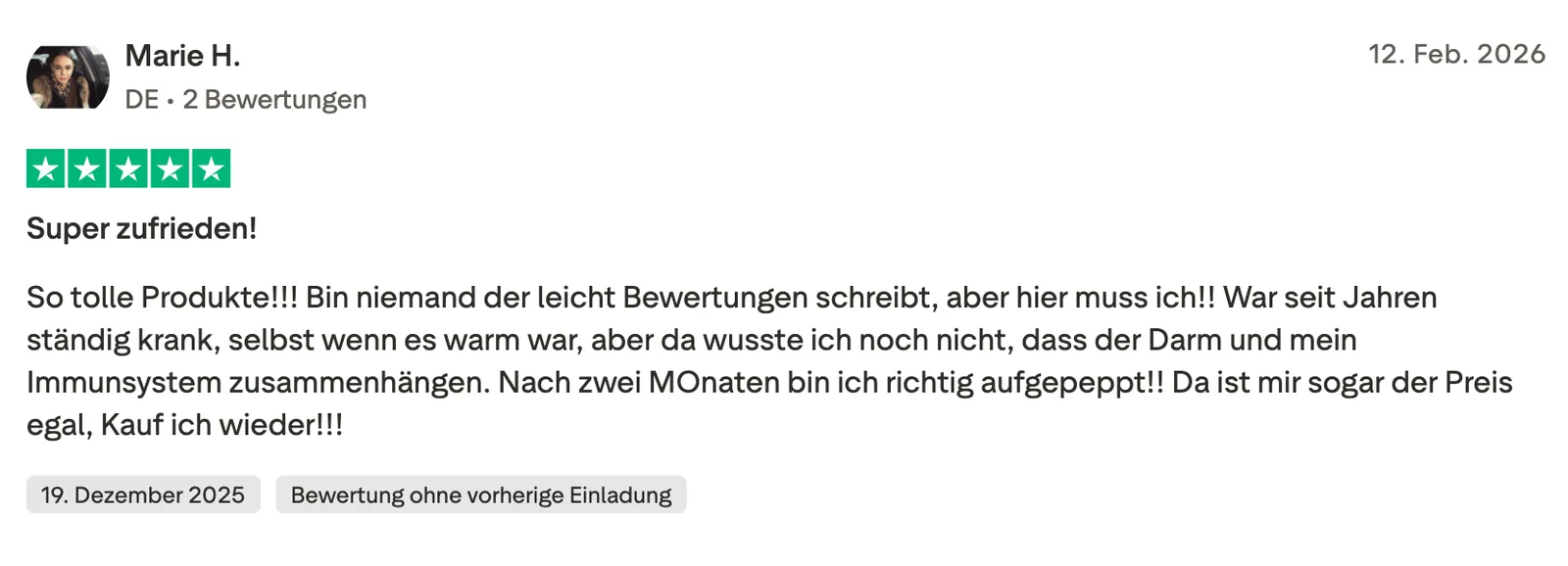 Kundenbewertung von Marie zu Melinava Probiotika