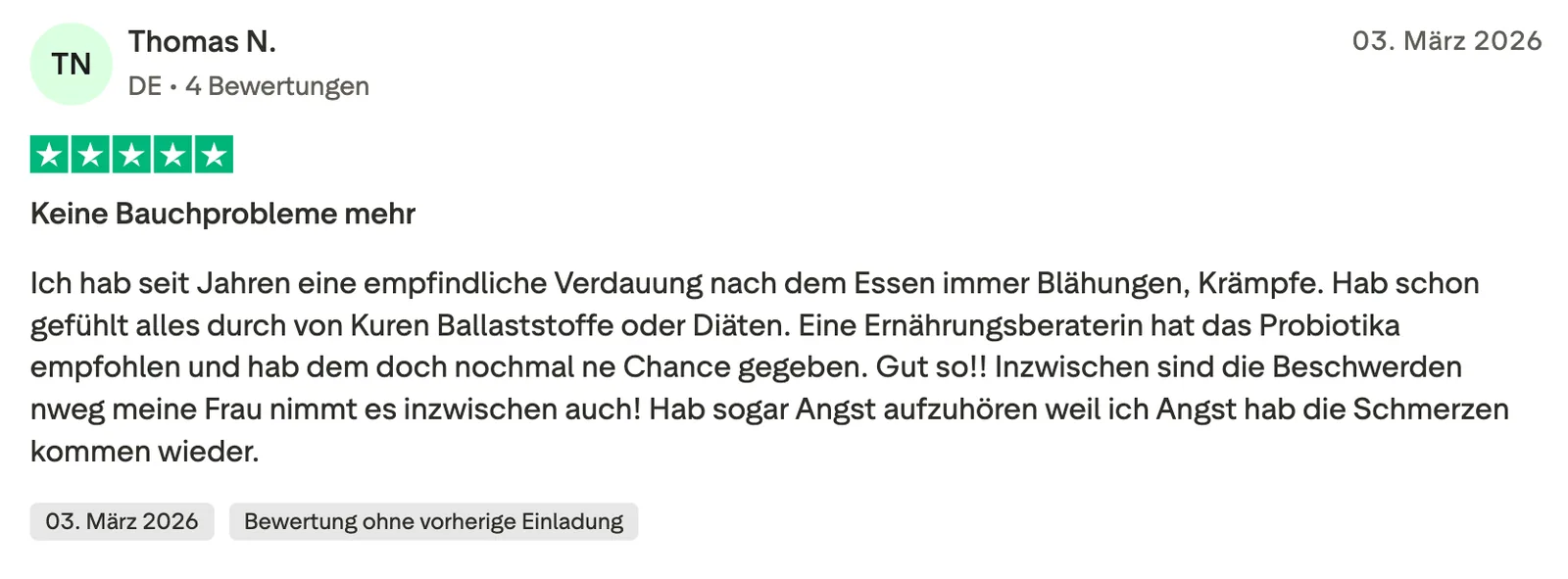 Kundenbewertung von Thomas zu Melinava Probiotika