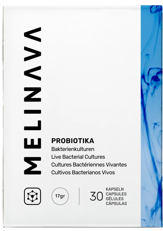 Packung MELINAVA Probiotika Bakterienkulturen mit 30 Kapseln